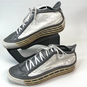 Y-3 Yohji Yamamoto Adidas Mid Top Sneakers Mens Size 10 White Grey Ostrich Style